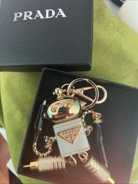 Prada Gold-Tone and Ivory Logo Charm Key Holder